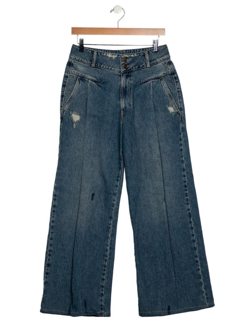Retrofete Distressed Wide-Leg Jeans in Dark Blue Wash